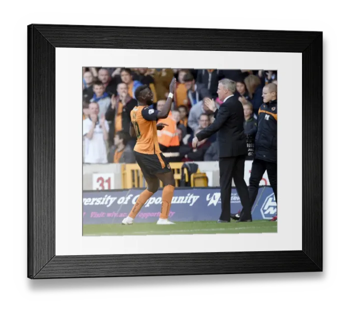Framed Print : Wolverhampton Wanderers: Bakary Sako Scores Second Goal Against Wigan Athletic, Kenny Jackett Celebrates Framed Print : Wolverhampton Wanderers: Bakary Sako Scores Second Goal Against Wigan Athletic, Kenny Jackett Celebrates