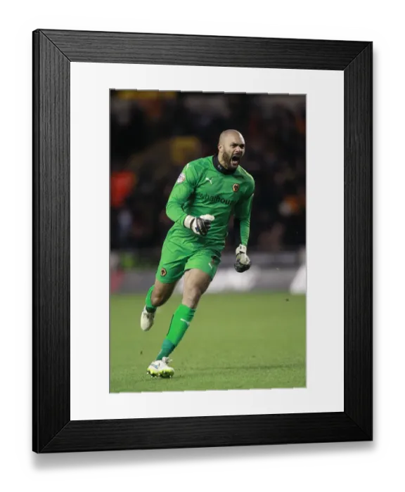 Framed Print : Carl Ikeme's Thrilling Goal Celebration: Wolves Victory Over Blackpool (Sky Bet Championship)