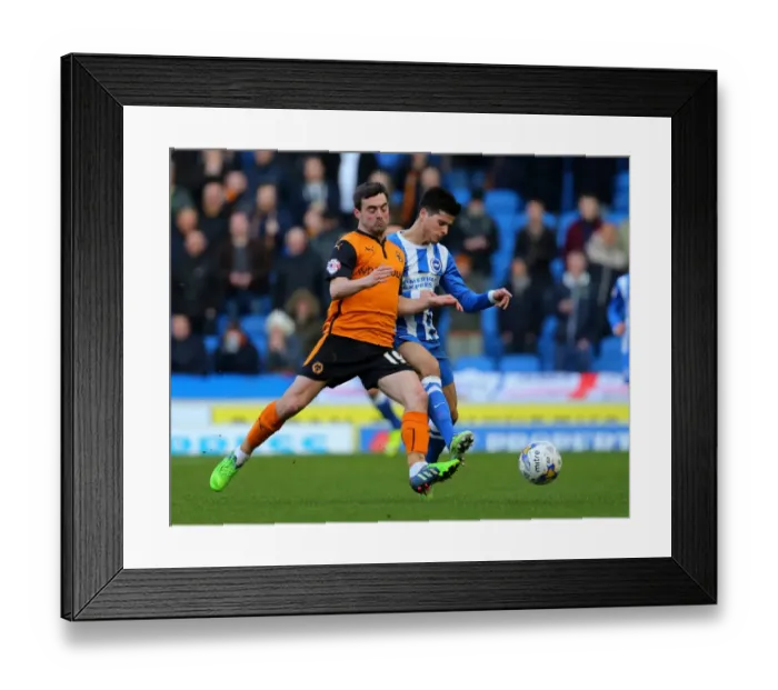 Framed Print : Wolves Jack Price Faces Off Against Joao Carlos in Sky Bet Championship Clash at Brighton's AMEX Stadium Framed Print : Wolves Jack Price Faces Off Against Joao Carlos in Sky Bet Championship Clash at Brighton's AMEX Stadium