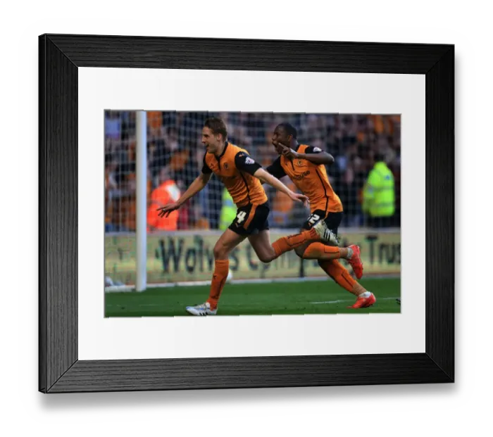 Framed Print : Wolves Glory: David Edwards and Benik Afobe Celebrate Fourth Goal Against Leeds United (Sky Bet Championship)
