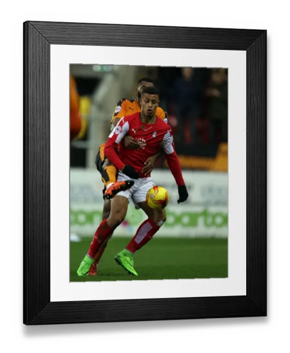 Framed Print : Wolverhampton Wanderers vs Rotherham United: Jonson Clarke-Harris vs Ethan Ebanks-Landell (Sky Bet Championship 2014-15)