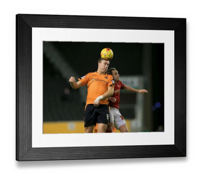 Framed Print : Wolves vs. Nottingham Forest: Battle in the Sky Bet Championship - Kevin McDonald vs. David Vaughan