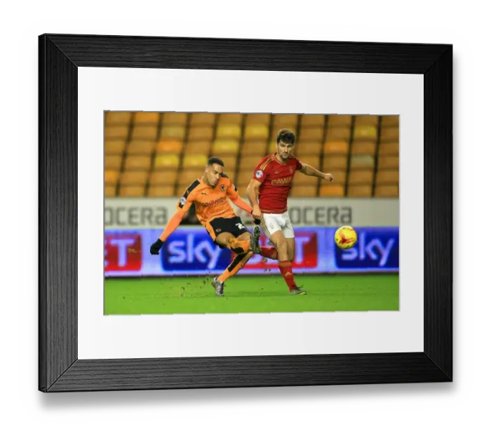 Framed Print : Wolves vs. Nottingham Forest: Jordan Graham and Eric Lichaj Clash in Sky Bet Championship Match at Molineux