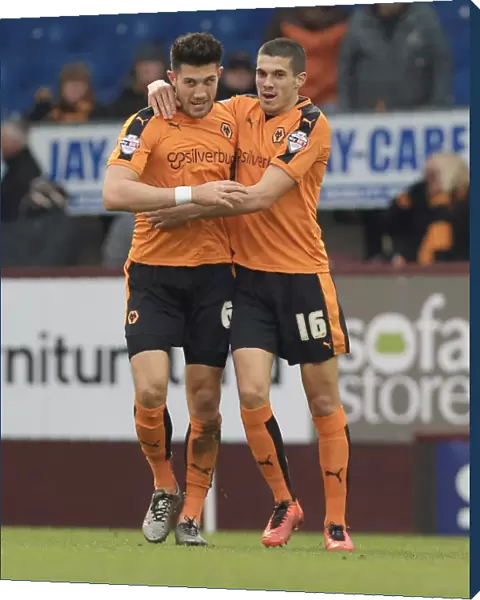 Wolverhampton Wanderers Danny Batth and Conor Coady Celebrate First Goal vs. Burnley in Sky Bet Championship