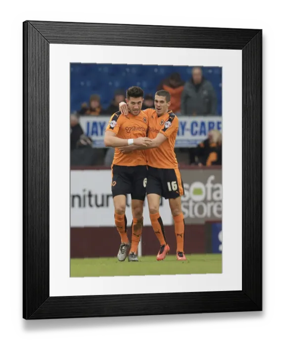 Framed Print : Wolverhampton Wanderers Danny Batth and Conor Coady Celebrate First Goal vs. Burnley in Sky Bet Championship