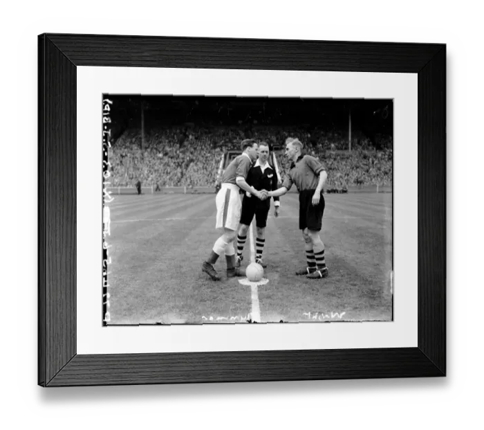 Framed Print : FA Cup Final: Wolves Captain Billy Wright and Leicester City Captain Norman Plummer Shake Hands Before the Match Framed Print : FA Cup Final: Wolves Captain Billy Wright and Leicester City Captain Norman Plummer Shake Hands Before the Match