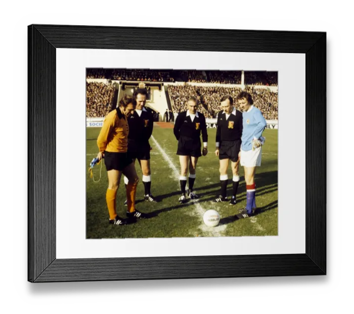 Framed Print : Wolves vs Manchester City: Captains Bailey and Summerbee Kick Off The League Cup Final Framed Print : Wolves vs Manchester City: Captains Bailey and Summerbee Kick Off The League Cup Final