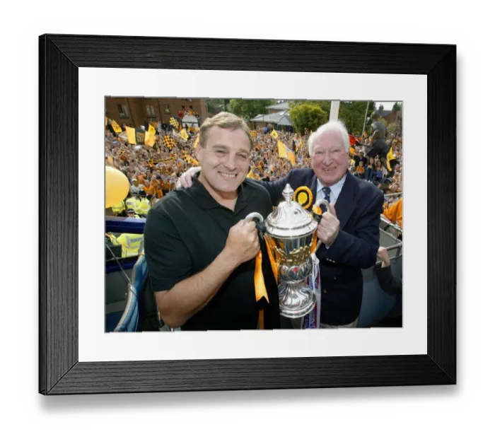 Framed Print : Promotion Celebration, May 2003 - Wolves Bus Tour, Dave Jones & Sir Jack Hayward Framed Print : Promotion Celebration, May 2003 - Wolves Bus Tour, Dave Jones & Sir Jack Hayward