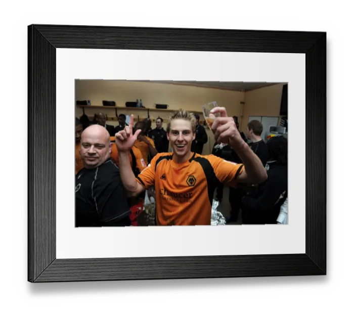 Framed Print : Wolverhampton Wanderers Promotion Euphoria: David Edwards Emotional Dressing Room Celebration (2009) Framed Print : Wolverhampton Wanderers Promotion Euphoria: David Edwards Emotional Dressing Room Celebration (2009)