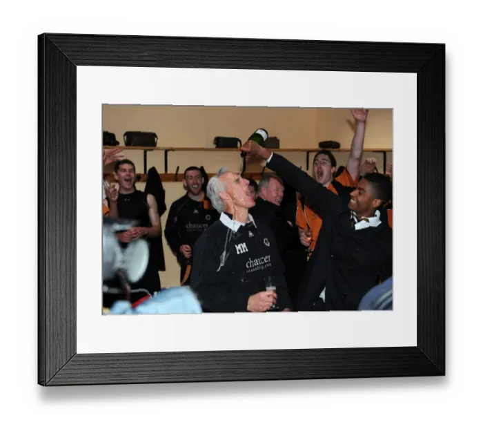 Framed Print : Mick McCarthy and Mark Little: Celebrating Wolverhampton Wanderers Promotion to the Premier League