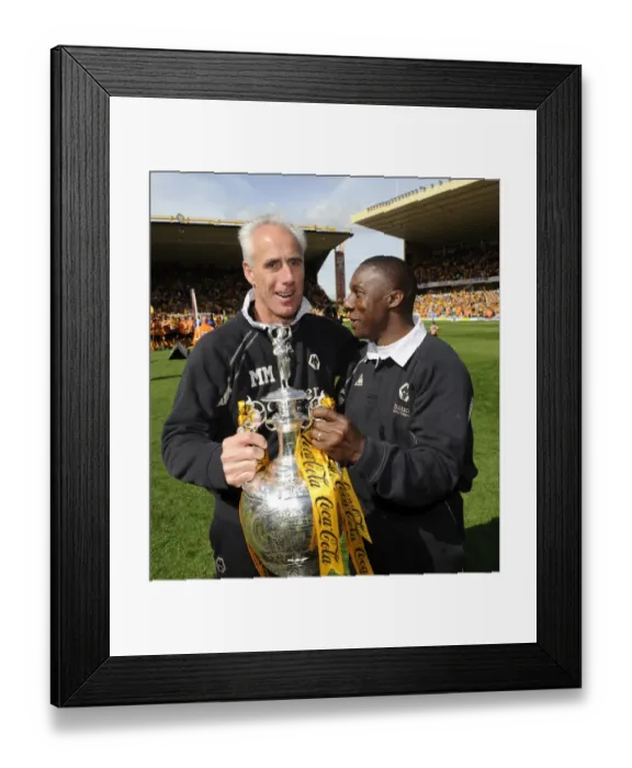 Framed Print : Wolverhampton Wanderers: Mick McCarthy and Terry Connor Celebrate Championship Title with the Trophy Framed Print : Wolverhampton Wanderers: Mick McCarthy and Terry Connor Celebrate Championship Title with the Trophy