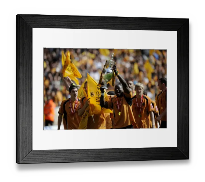 Framed Print : Wolverhampton Wanderers: George Elokobi's Euphoric Moment with the Championship Trophy (vs Doncaster Rovers, 03 / 05 / 09) Framed Print : Wolverhampton Wanderers: George Elokobi's Euphoric Moment with the Championship Trophy (vs Doncaster Rovers, 03 / 05 / 09)