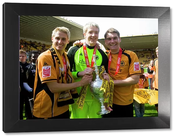 Wolverhampton Wanderers: Champions Triumph - Edwards, Hennessey, and Vokes Celebrate with the Championship Trophy