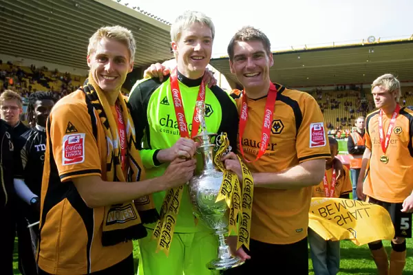 Wolverhampton Wanderers: Champions Triumph - Edwards, Hennessey, and Vokes Celebrate with the Championship Trophy