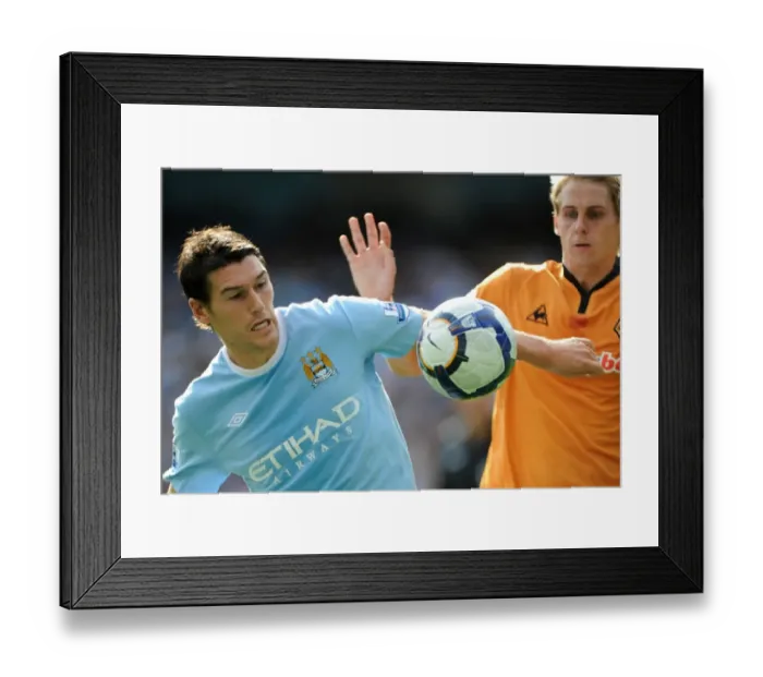 Framed Print : Barry vs Edwards: Intense Rivalry - Manchester City vs Wolverhampton Wanderers, 2009 Premier League Clash at City of Manchester Stadium