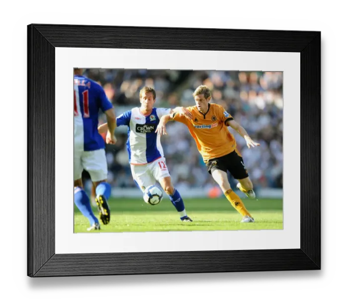 Framed Print : Morten Gamst Pedersen vs. Richard Stearman: A Premier League Showdown - Blackburn Rovers vs. Wolverhampton Wanderers
