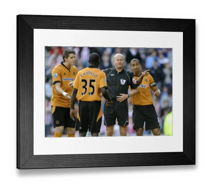 Framed Print : Controversial Penalty Decision: Wolverhampton Wanderers vs Sunderland - Passionate Debate Erupts on the Field Framed Print : Controversial Penalty Decision: Wolverhampton Wanderers vs Sunderland - Passionate Debate Erupts on the Field