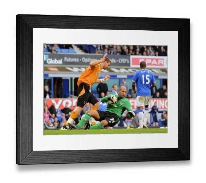 Framed Print : Red Card for Maierhofer: Everton vs. Wolverhampton Wanderers in Premier League - Stefan Maierhofer Fouls Tim Howard, Sent Off by Referee Stuart Attwell