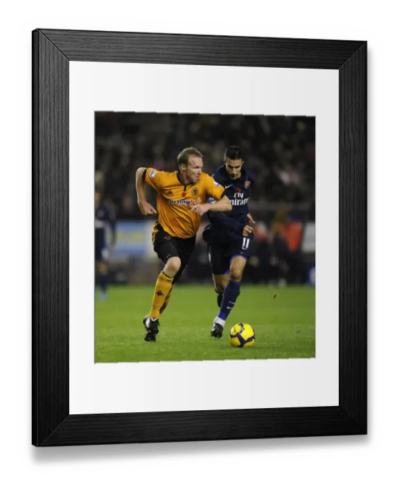 Framed Print : Clash of Titans: Jody Craddock vs Robin van Persie - Wolverhampton Wanderers vs Arsenal in the Barclays Premier League