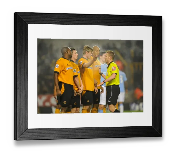 Framed Print : Referee Maintains Proper Distance: Wolverhampton Wanderers vs Manchester City (0-2) - Javier Garrido's Free Kick Framed Print : Referee Maintains Proper Distance: Wolverhampton Wanderers vs Manchester City (0-2) - Javier Garrido's Free Kick