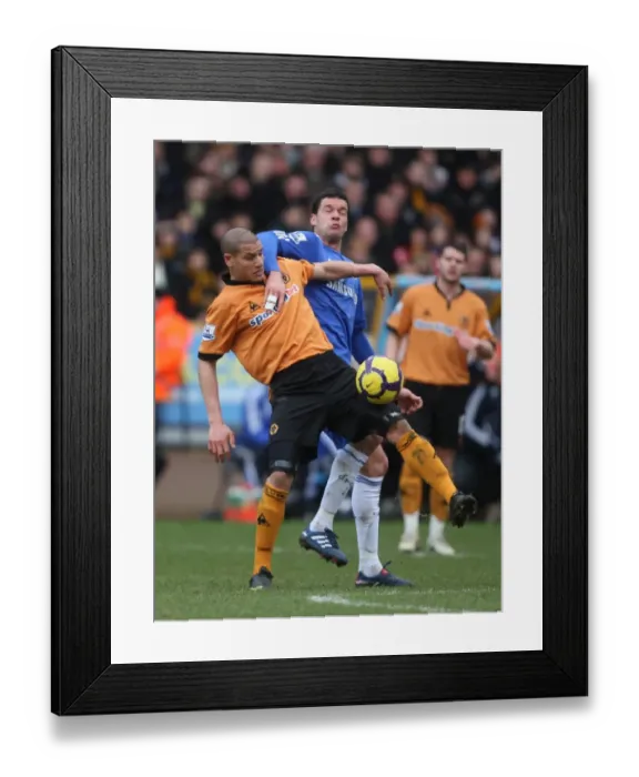 Framed Print : A Clash of Titans: Darren Ward vs Michael Ballack - Wolverhampton Wanderers vs Chelsea