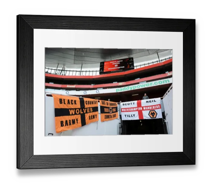 Framed Print : Sea of Flags: Wolverhampton Wanderers at the Emirates in the Premier League Clash Against Arsenal Framed Print : Sea of Flags: Wolverhampton Wanderers at the Emirates in the Premier League Clash Against Arsenal