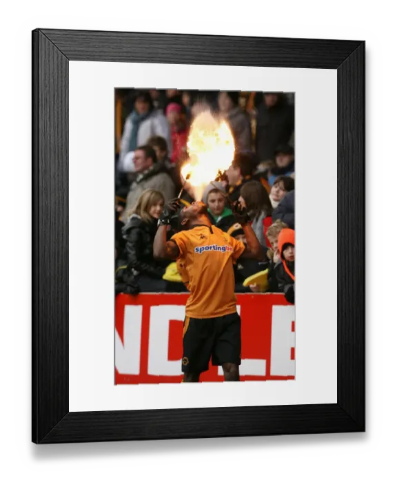 Framed Print : Sizzling Half-Time: Fire Eaters Ignite Wolves vs Bolton Wanderers, Barclays Premier League