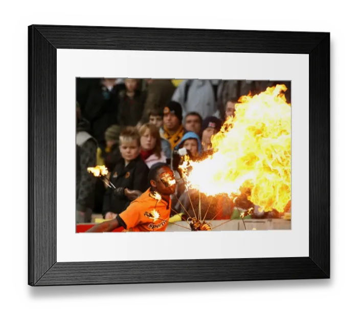 Framed Print : Sizzling Half-Time: Wolves vs Bolton Wanderers - Barclays Premier League: Fire Eaters Ignite the Crowd Framed Print : Sizzling Half-Time: Wolves vs Bolton Wanderers - Barclays Premier League: Fire Eaters Ignite the Crowd