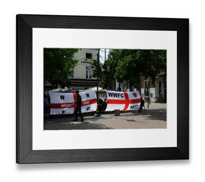 Framed Print : Wolverhampton Wanderers Fans Unite in Charleroi's Central Square for Pre-Season Clash Against RCSC