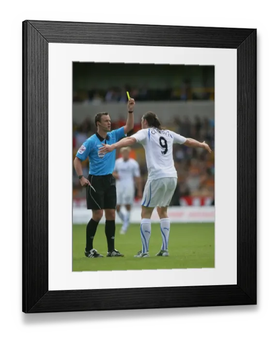 Framed Print : Referee Stuart Attwell Issues Yellow Card to Andrew Carroll in Wolverhampton Wanderers vs Newcastle United