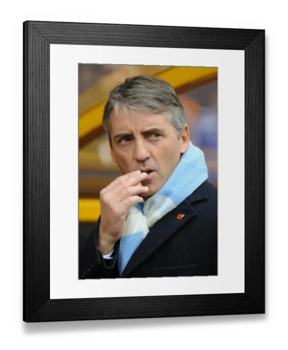 Framed Print : Roberto Mancini Leads Manchester City: Wolverhampton Wanderers vs Manchester City