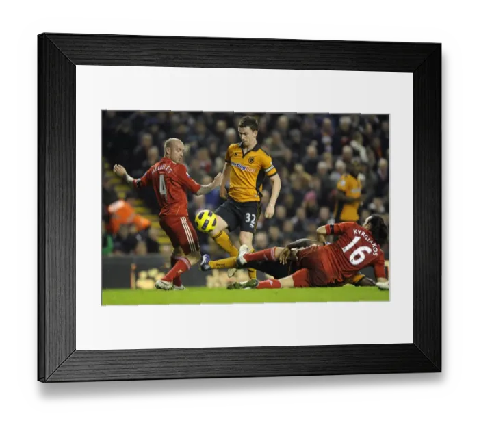 Framed Print : Intense Clash: Meireles, Kyrgiakos vs. Foley - Liverpool vs. Wolverhampton Wanderers