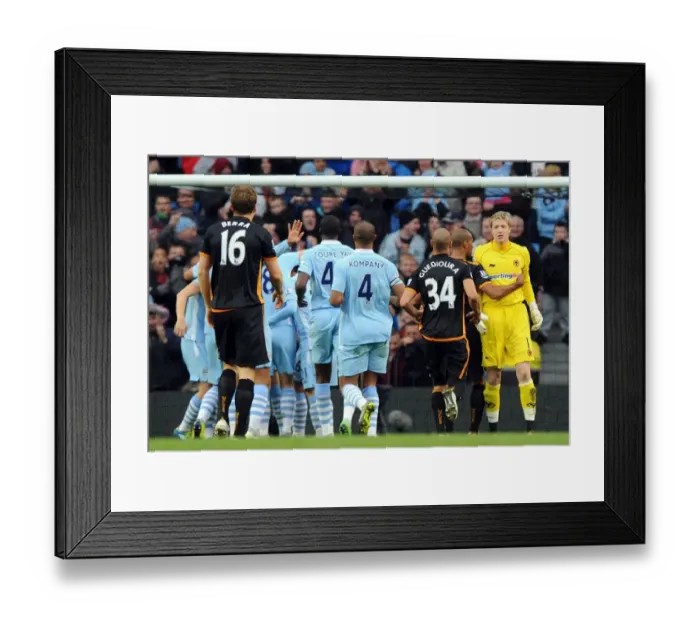 Framed Print : Wolverhampton Wanderers Reaction: Wayne Hennessey and Karl Henry Consoled After Edin Dzeko's Manchester City Goal Framed Print : Wolverhampton Wanderers Reaction: Wayne Hennessey and Karl Henry Consoled After Edin Dzeko's Manchester City Goal