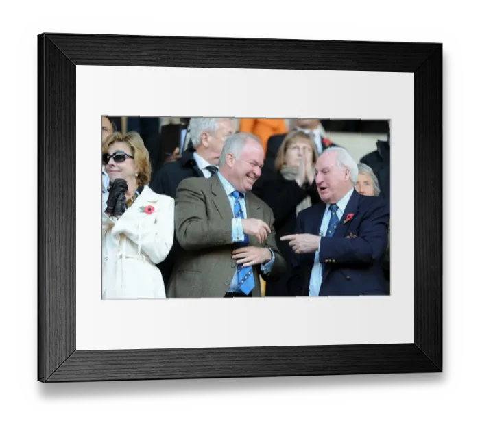 Framed Print : Sir Jack Hayward and Jonathan Hayward: A Father-Son Moment of Laughter at Wolves vs. Wigan Athletic in the Premier League Framed Print : Sir Jack Hayward and Jonathan Hayward: A Father-Son Moment of Laughter at Wolves vs. Wigan Athletic in the Premier League