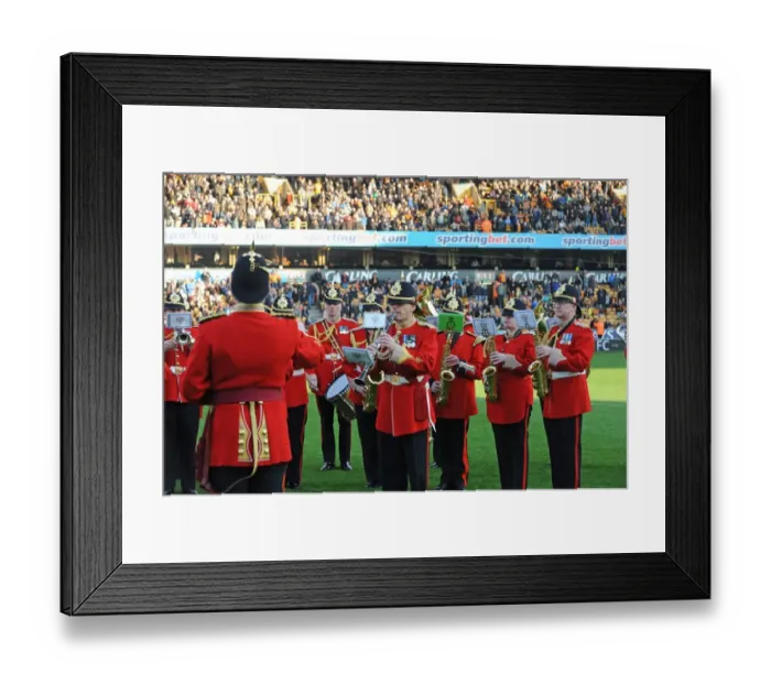 Framed Print : The Epic Halftime Show: Mercian Regiment Band at Wolverhampton Wanderers vs Wigan Athletic in the Premier League