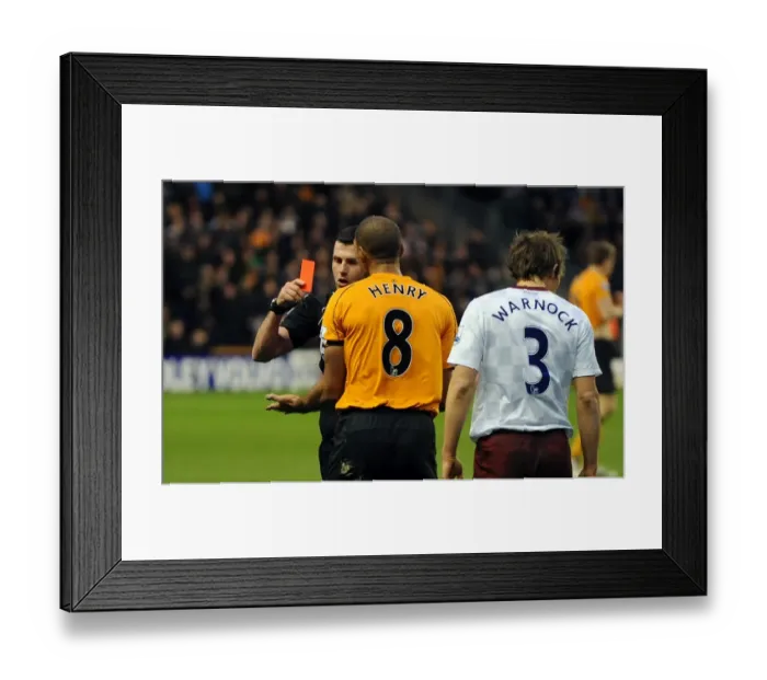 Framed Print : Wolverhampton Wanderers vs. Aston Villa: Karl Henry's Red Card - Barclays Premier League Soccer: Michael Oliver Issues Red Card to Karl Henry (No Credits)