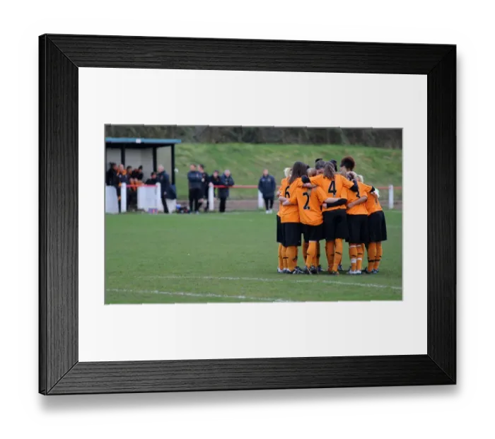 Framed Print : Wolves Women Unite: A Powerful Huddle Before Kick-Off Against Leafield Athletic Framed Print : Wolves Women Unite: A Powerful Huddle Before Kick-Off Against Leafield Athletic