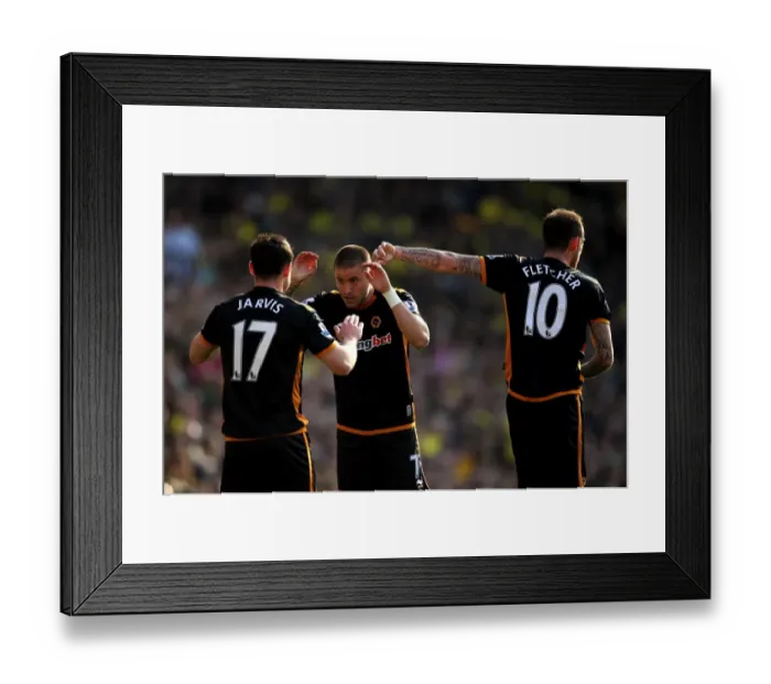 Framed Print : Wolverhampton Wanderers: Matt Jarvis, Michael Kightly, and Steven Fletcher Celebrate Goal Against Norwich City in Barclays Premier League Framed Print : Wolverhampton Wanderers: Matt Jarvis, Michael Kightly, and Steven Fletcher Celebrate Goal Against Norwich City in Barclays Premier League