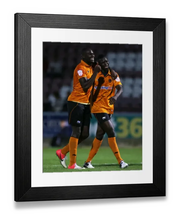 Framed Print : Wolverhampton Wanderers: Bakary Sako and Frank Nouble Celebrate Goal in Capital One Cup Match vs. Northampton Town Framed Print : Wolverhampton Wanderers: Bakary Sako and Frank Nouble Celebrate Goal in Capital One Cup Match vs. Northampton Town