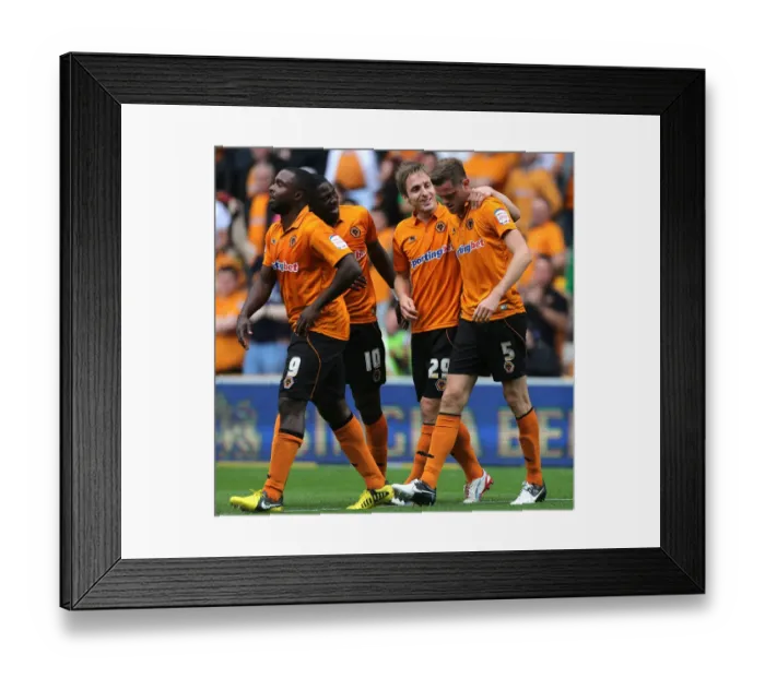 Framed Print : Wolverhampton Wanderers: Stearman Scores and Celebrates Second Goal Against Leicester City in Championship Match at Molineux