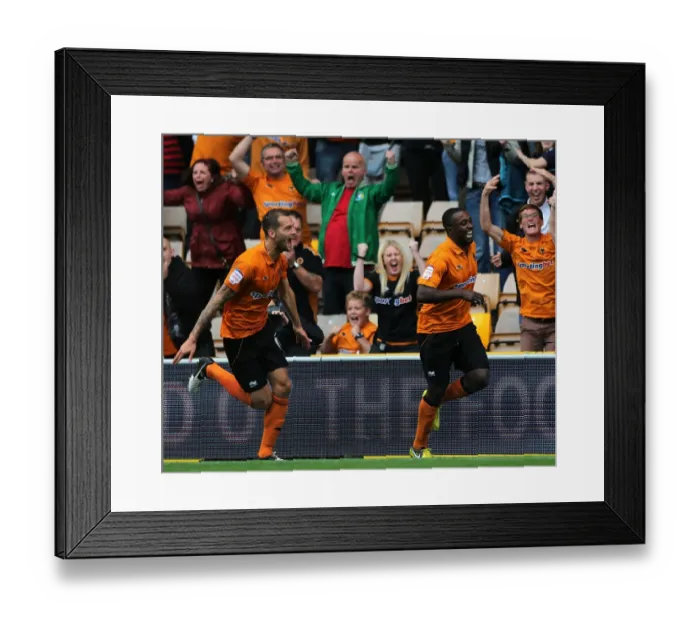 Framed Print : Wolverhampton Wanderers: Sylvan Ebanks-Blake and Roger Johnson Celebrate First Goal Against Leicester City (Npower Championship, Molineux, 2012)