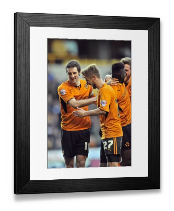 Framed Print : Michael Jacobs Scores and Celebrates with Wolves Team Mates in Sky Bet League One Match vs. Notts County (February 15, 2014) - Molineux Stadium