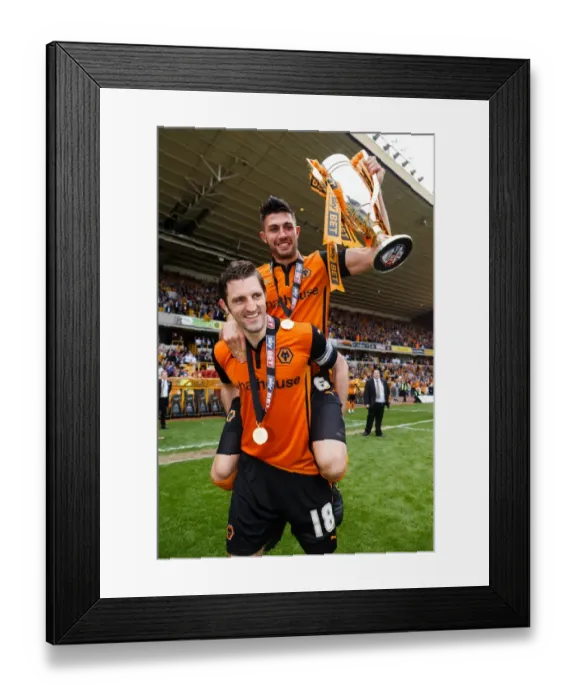 Framed Print : Wolverhampton Wanderers: Sam Ricketts and Danny Batth Celebrate Promotion to Sky Bet League One with the Trophy