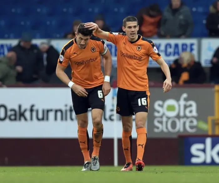 Framed Print : Batth and Coady Celebrate Wolves First Goal Against Burnley in Sky Bet Championship Framed Print : Batth and Coady Celebrate Wolves First Goal Against Burnley in Sky Bet Championship
