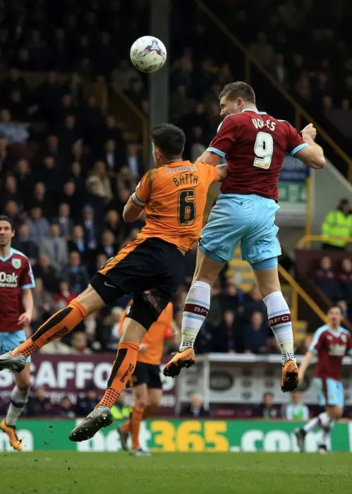 Framed Print : Burnley's Sam Vokes Scores First Goal Against Wolves at Turf Moor - Sky Bet Championship