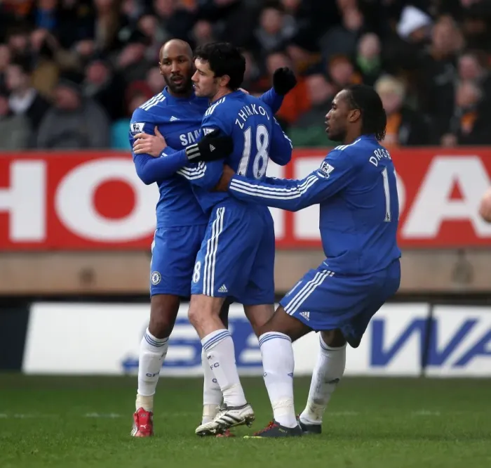 Framed Print : Chelsea's Zhirkov Scores the Opener: Anelka and Drogba's Emotional Celebration (Wolverhampton Wanderers 0-1 Chelsea) Framed Print : Chelsea's Zhirkov Scores the Opener: Anelka and Drogba's Emotional Celebration (Wolverhampton Wanderers 0-1 Chelsea)