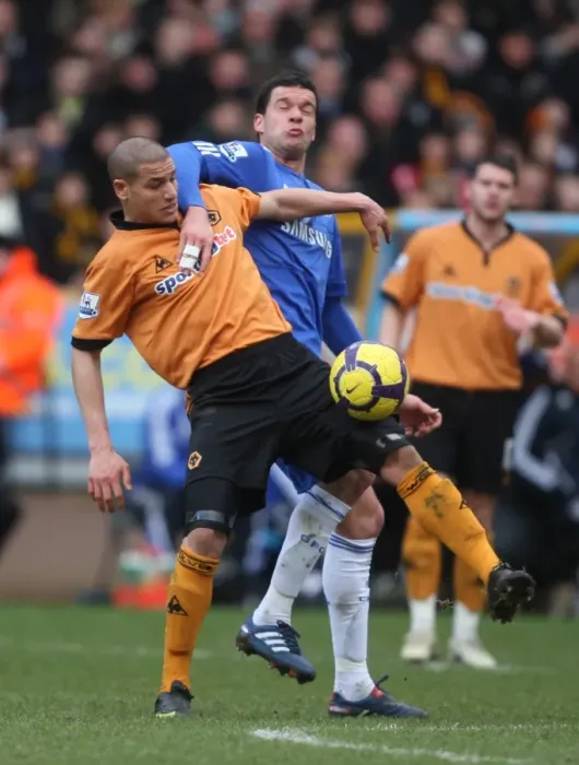 Framed Print : A Clash of Titans: Darren Ward vs Michael Ballack - Wolverhampton Wanderers vs Chelsea