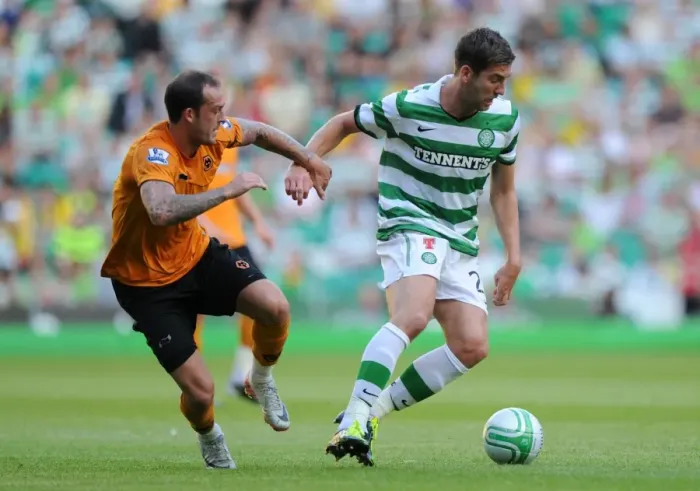 Framed Print : Clash of Titans: Steven Fletcher vs. Charlie Mulgrew - Celtic vs. Wolverhampton Wanderers Pre-Season Showdown