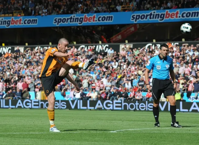 Framed Print : David Jones Scores the Opener: 1-0 Lead for Wolverhampton Wanderers vs Stoke City (Premier League)