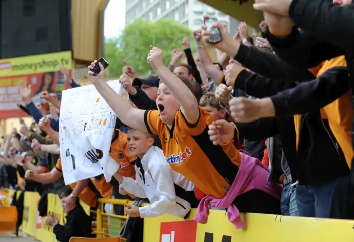 Framed Print : Euphoria in the Jack Harris Stand: Wolves Third Goal vs. West Bromwich Albion (Premier League)
